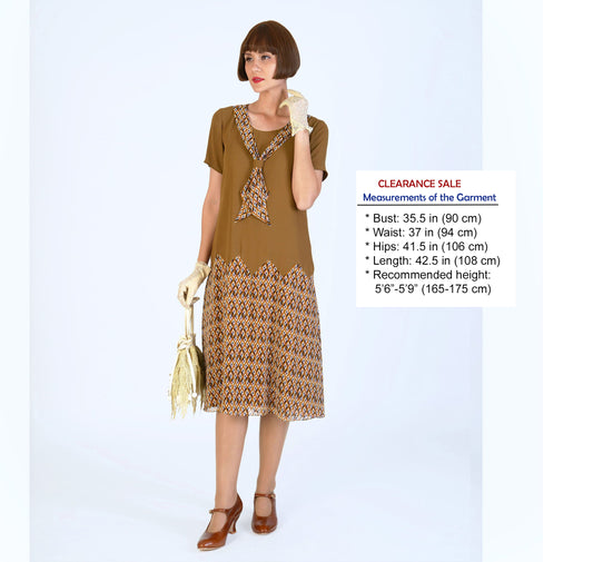 1920s inspired dress with brown georgette and printed brown chiffon