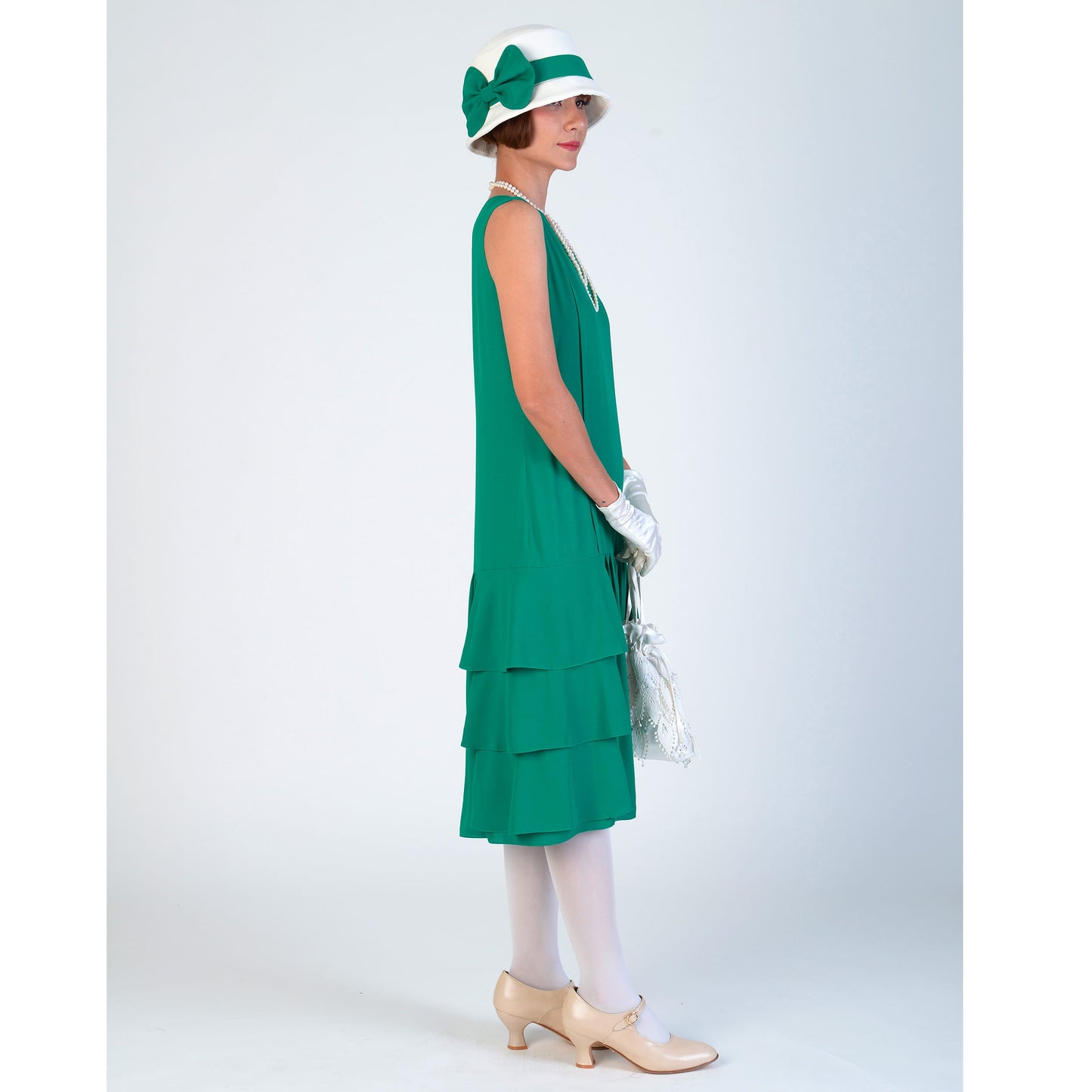 CLEARANCE: 1920s Style Jade Green chiffon Gatsby Dress with tiered skirt