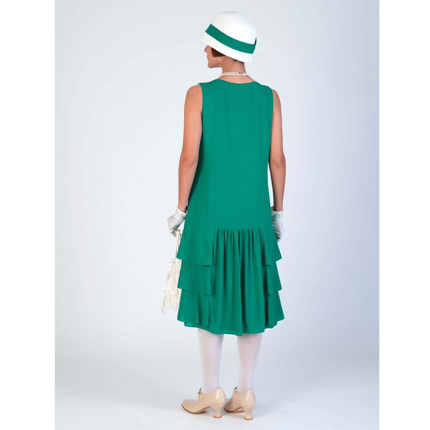 CLEARANCE: 1920s Style Jade Green chiffon Gatsby Dress with tiered skirt