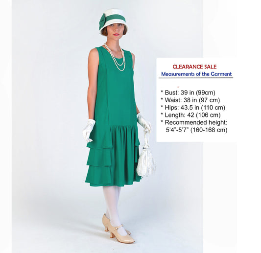CLEARANCE: 1920s Style Jade Green chiffon Gatsby Dress with tiered skirt
