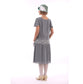CLEARANCE: Day Tea Style Grey Chiffon Lace 1920s Dress with Flutter Sleeves