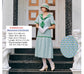 Printed green cotton 1920s dress with a sailor collar