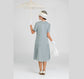 CLEARANCE: High Tea Style 1920s Dress in Grey Linen and with Short Sleeves
