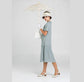 CLEARANCE: High Tea Style 1920s Dress in Grey Linen and with Short Sleeves