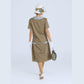 CLEARANCE: Olive Green and Grey Linen Downton Abbey dress with Short Sleeves