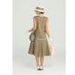 CLEARANCE: High Tea Fashion Olive Green Linen 1920s Dress with Grey Details