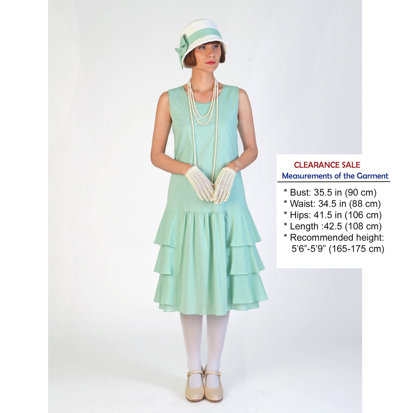 CLEARANCE: Mint green 1920s cotton day dress with tiered skirt