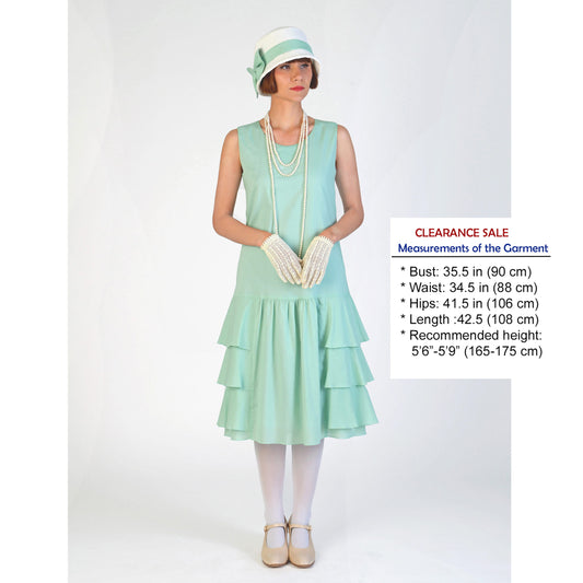 CLEARANCE: Mint green 1920s cotton day dress with tiered skirt