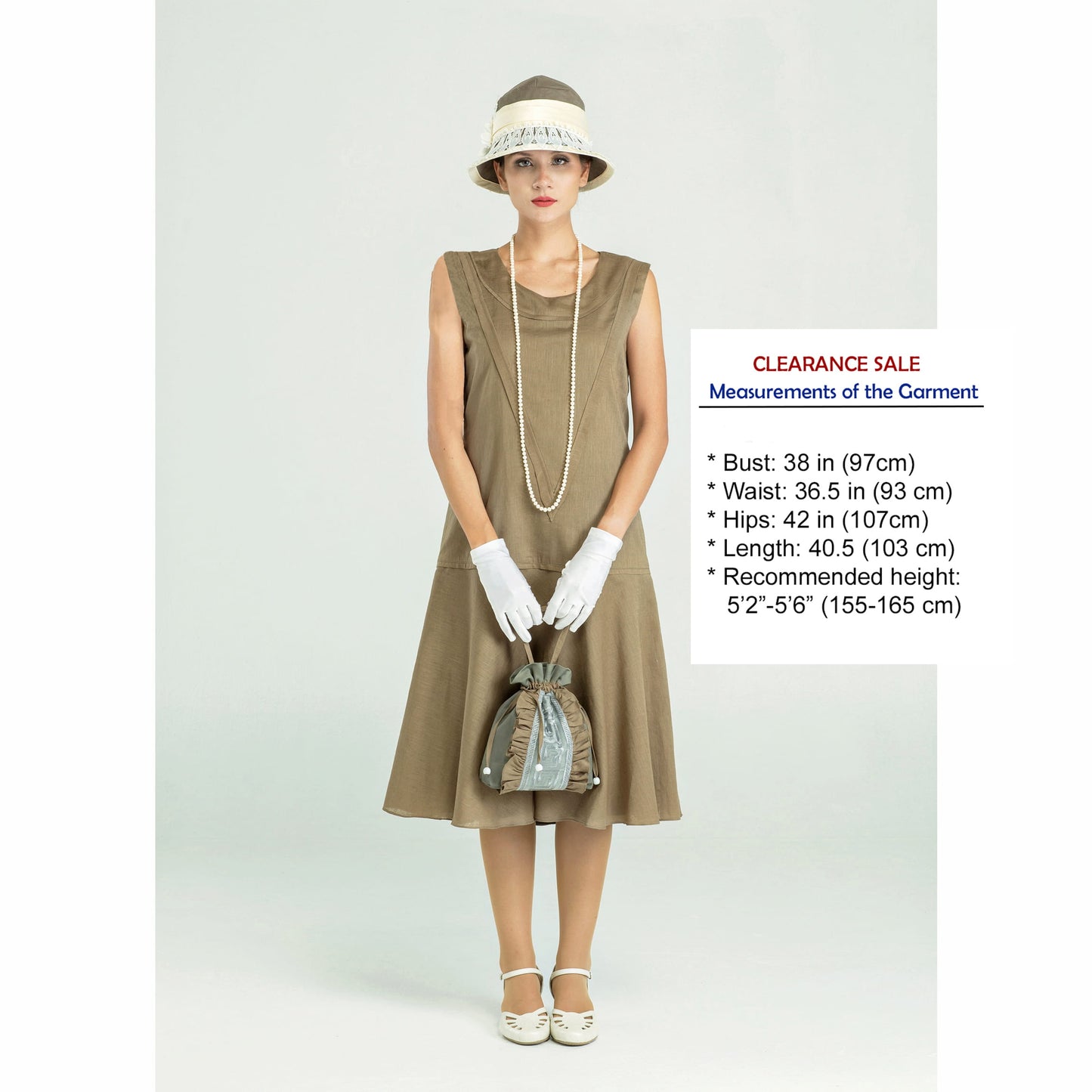 CLEARANCE: Linen Vintage 1920s Fashion Gatsby Day Outfit in Olive Green Colour