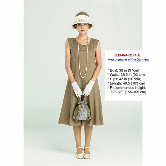 CLEARANCE: Linen Vintage 1920s Fashion Gatsby Day Outfit in Olive Green Colour