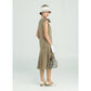 CLEARANCE: 1920s Vintage Fashion Linen Gatsby dress in olive green with shoulder bow