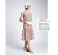 Great Gatsby dress in nude/dark blue/red print, with tiered skirt