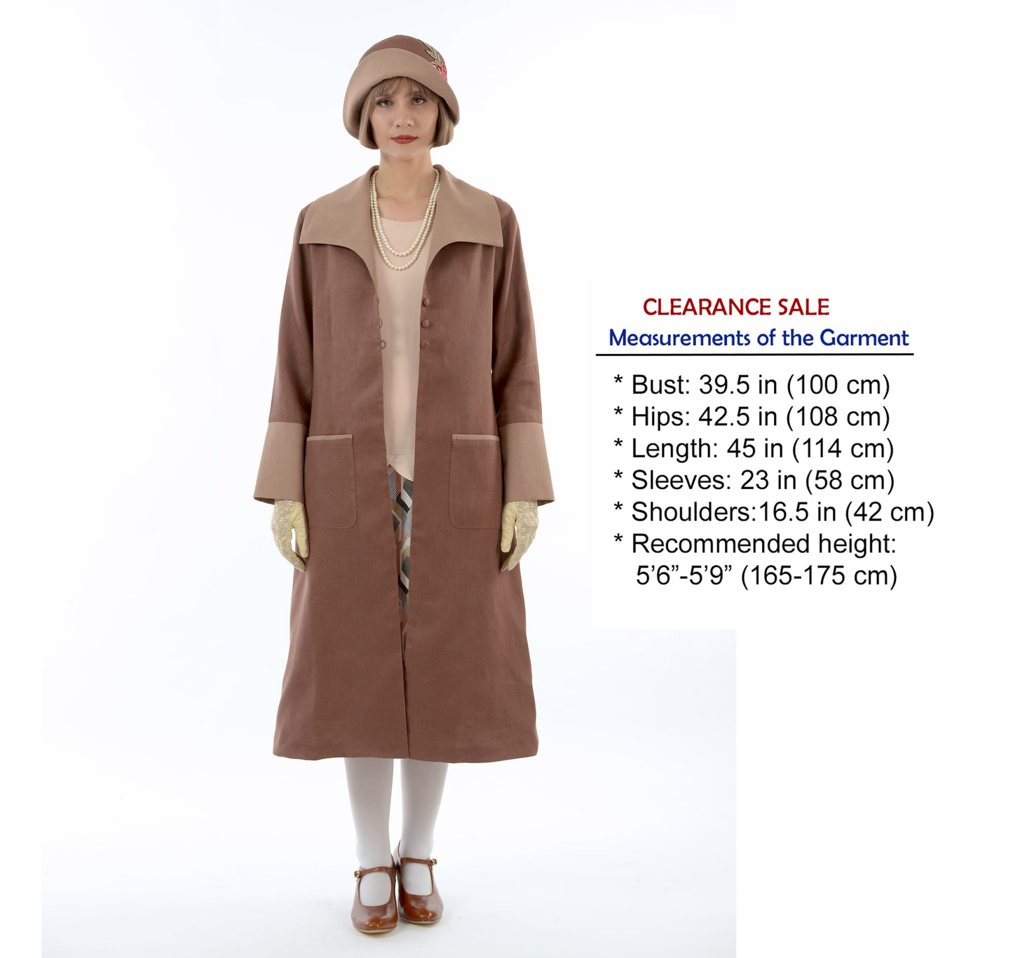 CLEARANCE: 2-toned dark brown linen 1920s coat with wing collar