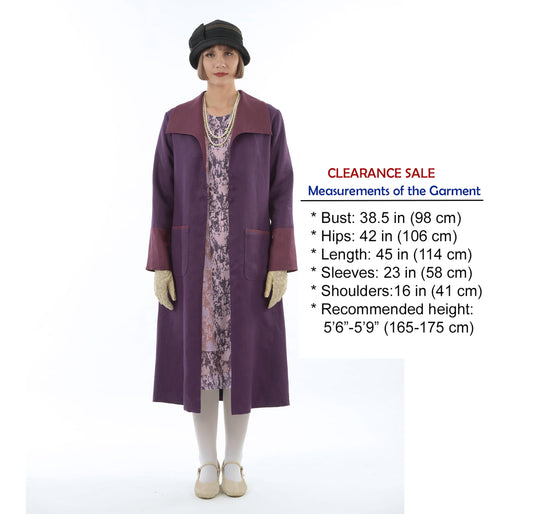 CLEARANCE: 2-toned purple linen 1920s reproduction coat with wing collar