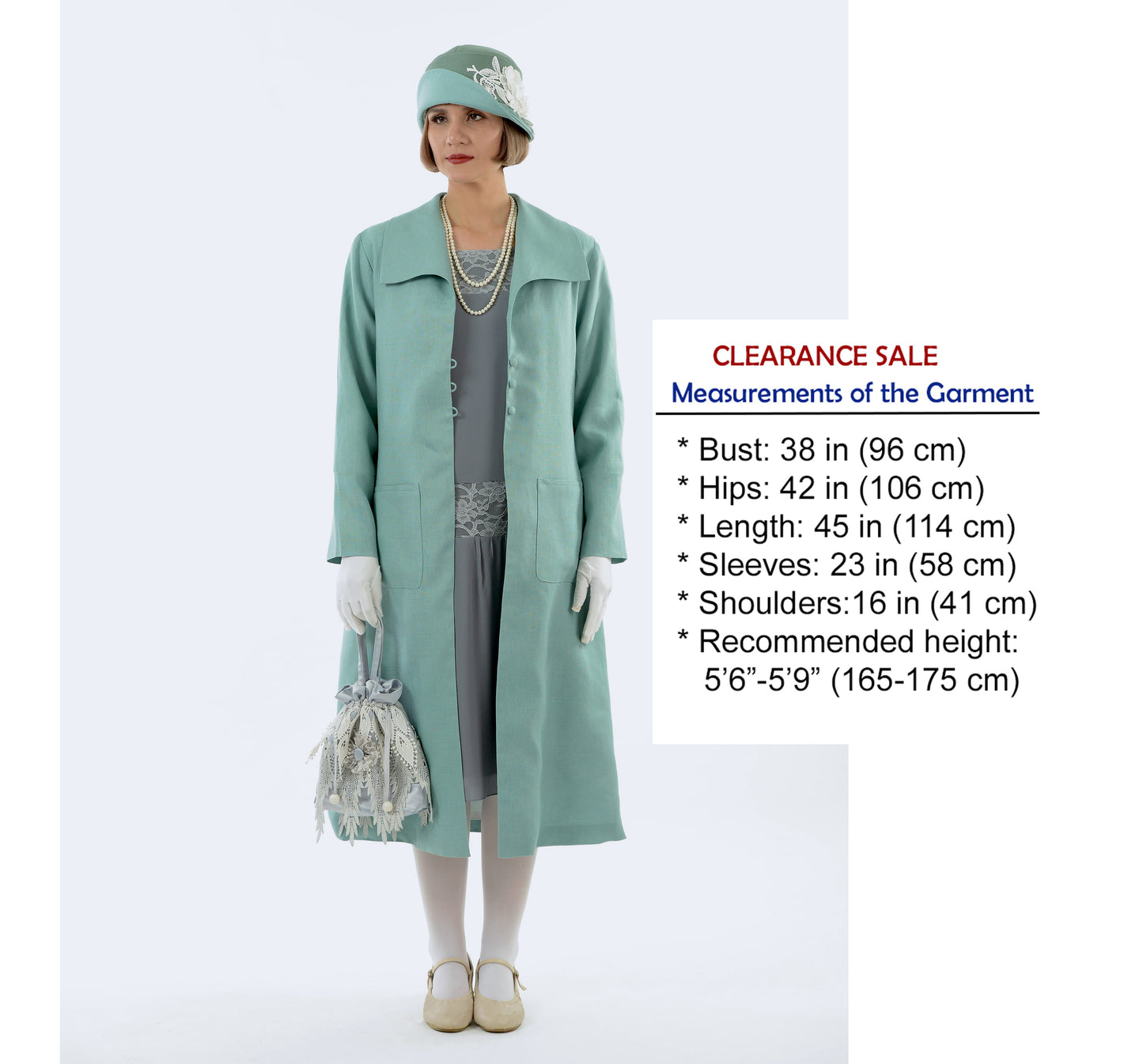 CLEARANCE: 1920s style linen summer coat in pastel blue with wing collar