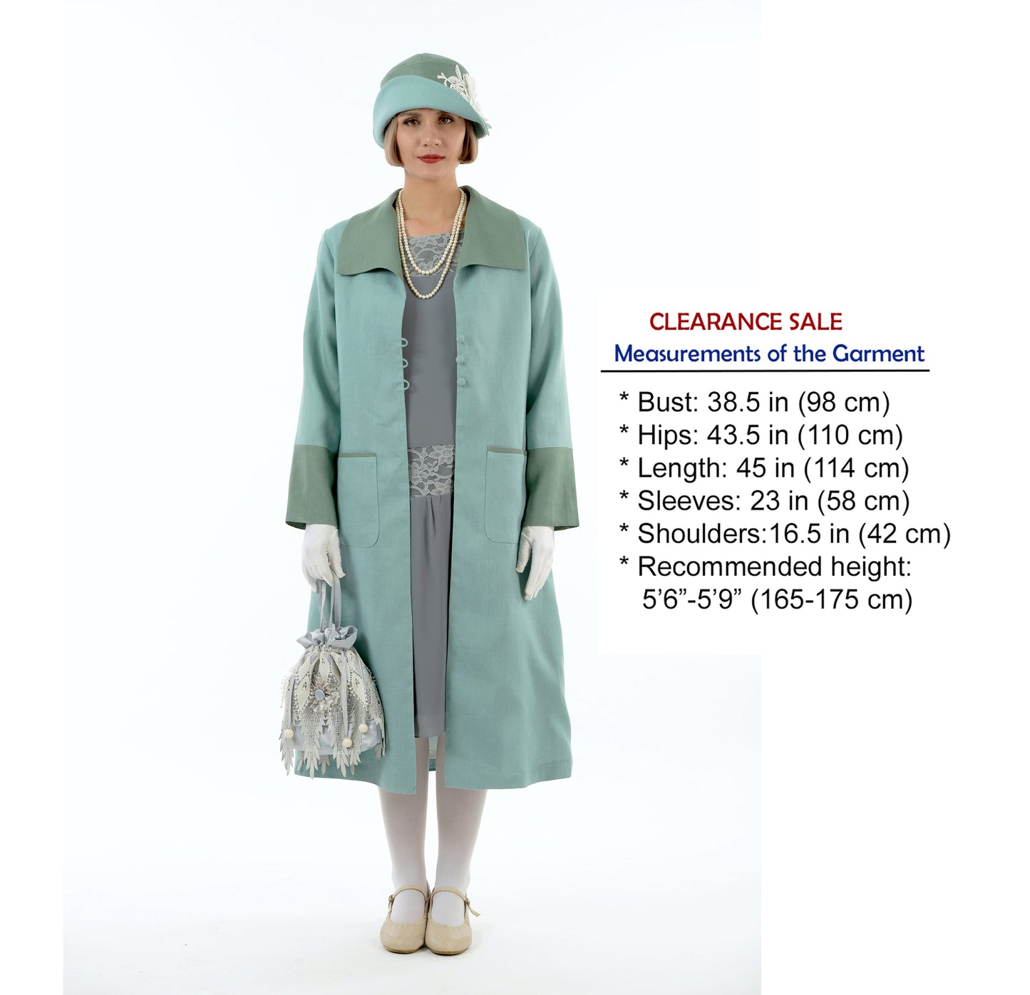 CLEARANCE: 1920s daywear pastel blue linen coat with wing collar