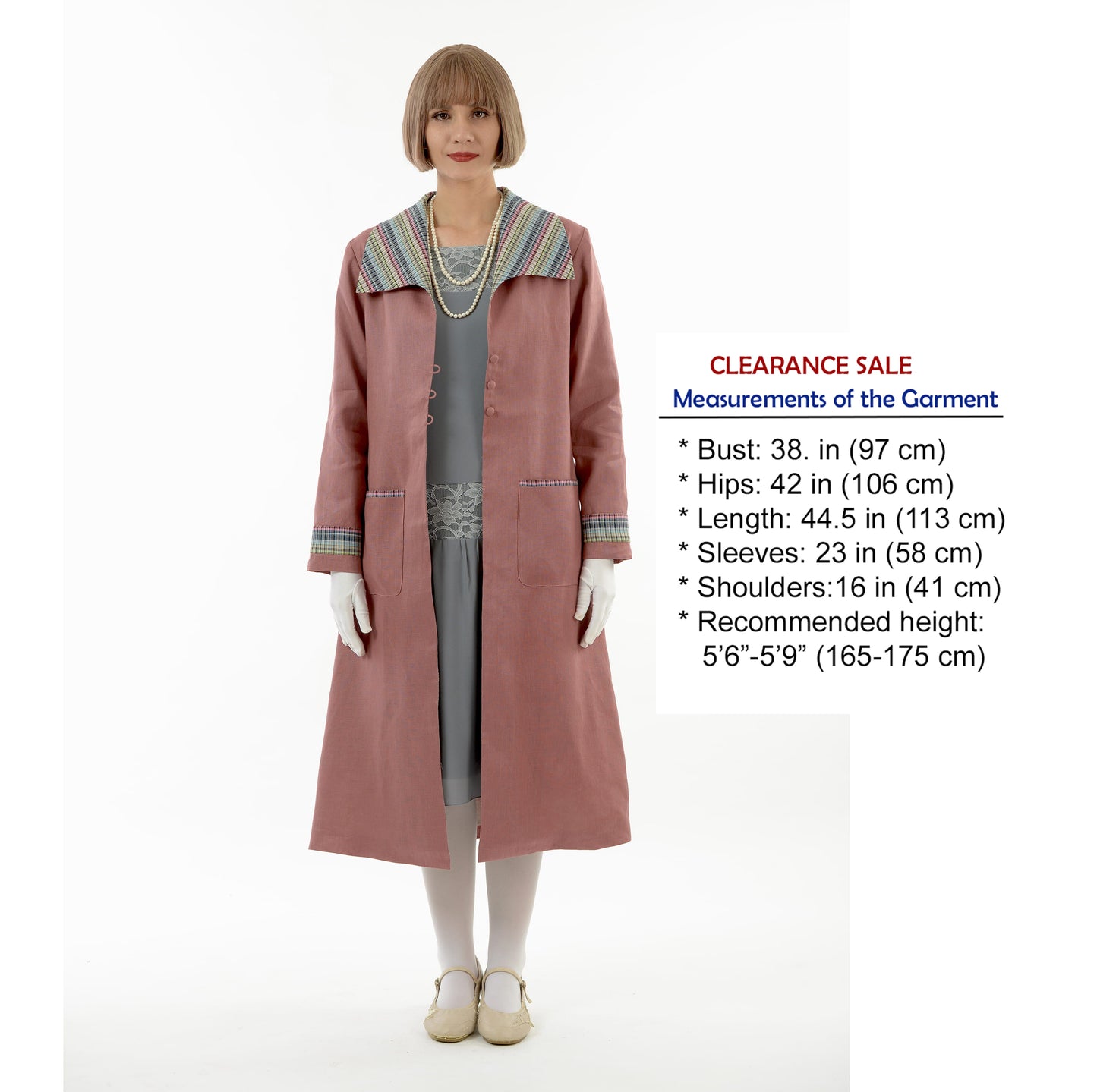 CLEARANCE: 1920s summer coat made of linen fabric in coral clay color