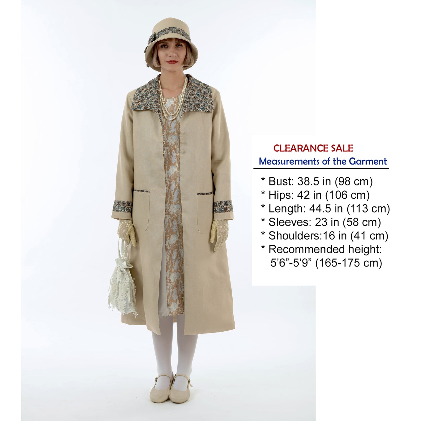 CLEARANCE: 1920s summer fashion light brown linen coat with wing collar