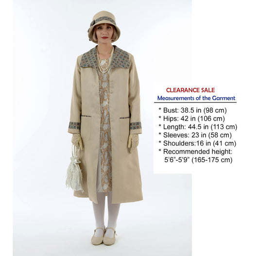 CLEARANCE: 1920s summer fashion light brown linen coat with wing collar