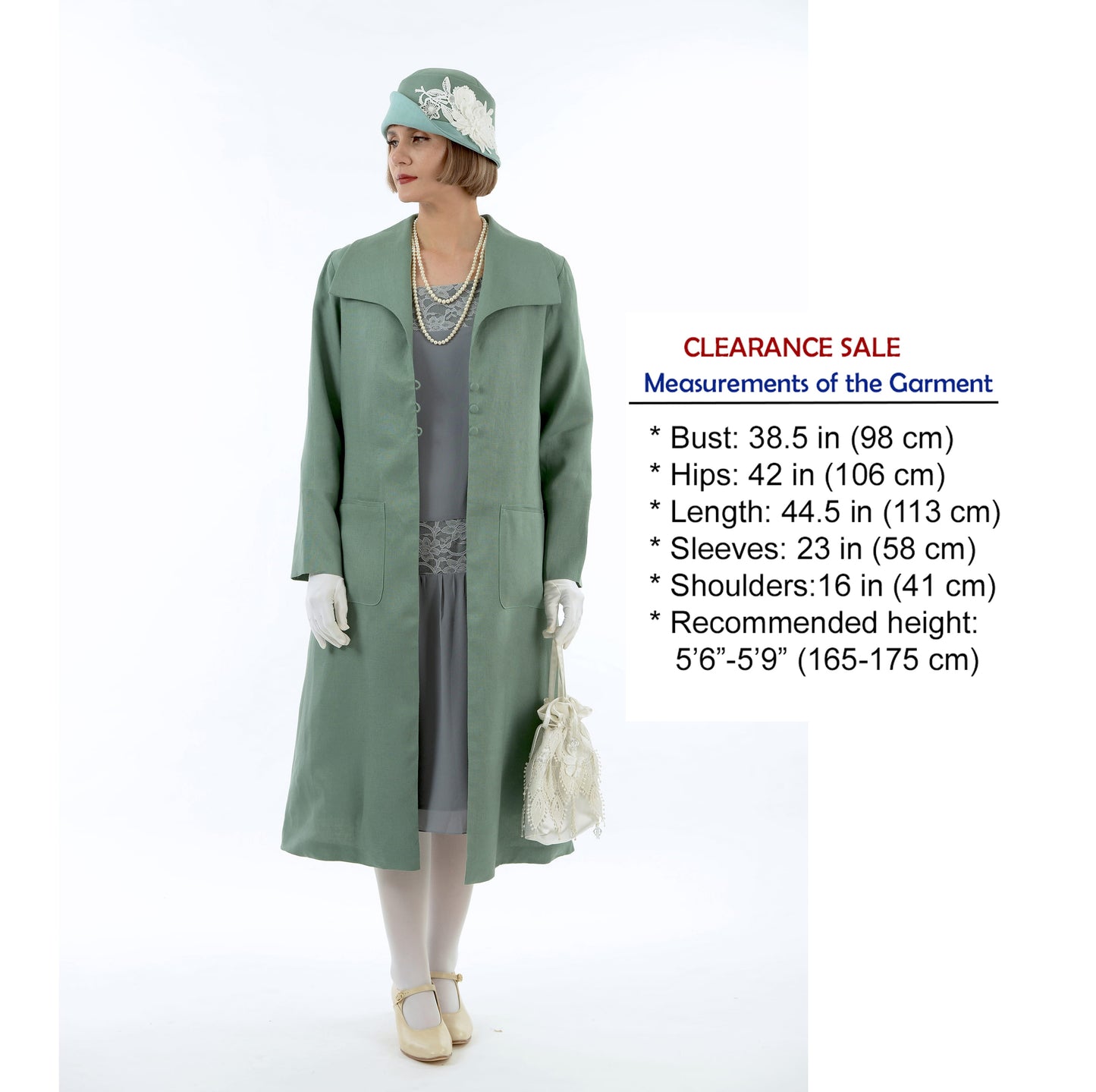 CLEARANCE: 1920s summer daywear Great Gatsby linen coat in muted green