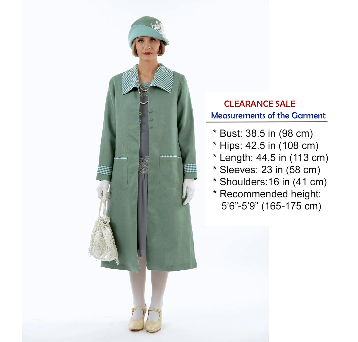 CLEARANCE: Gatsby linen day coat in muted green & green/white details