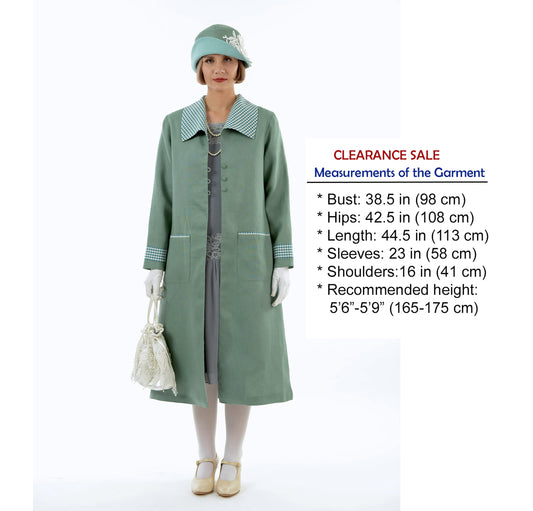 CLEARANCE: Gatsby linen day coat in muted green & green/white details