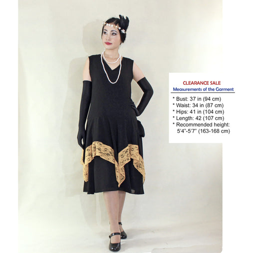 CLEARANCE: Black and Yellow Chiffon 1920s Evening Dress